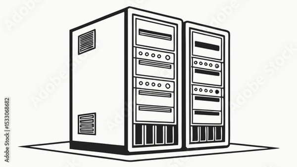 Obraz Two VintageStyle Computer Servers Rack Mounted Black and White Illustration
