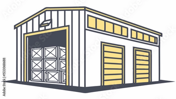 Obraz TwoDoor Warehouse Building with Stacked Boxes