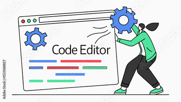 Obraz Woman Configuring Code Editor Interface with Gears