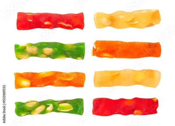 Fototapeta jelly sweets nuts path isolated on white