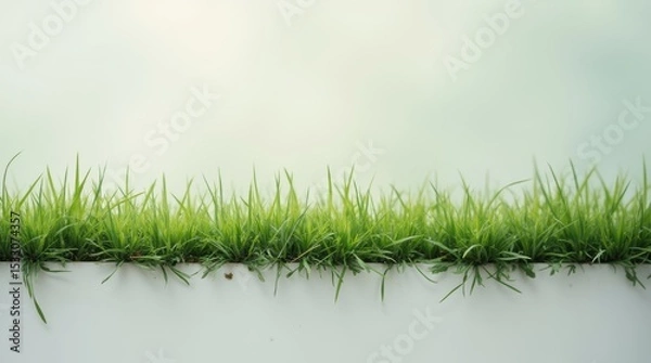 Fototapeta Grass stains on a white field line, blurred background, emphasizing contrast and natural texture.

