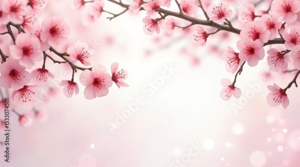 Fototapeta Illustration of hanging garlands of cherry blossoms, romantic style, spring background
