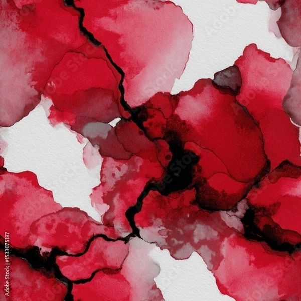 Obraz Abstract seamless pattern with bold red and black watercolor textures, organic shapes and artistic flow. Modern, creative, dynamic background for design, fashion, art, inspiration and decoration.