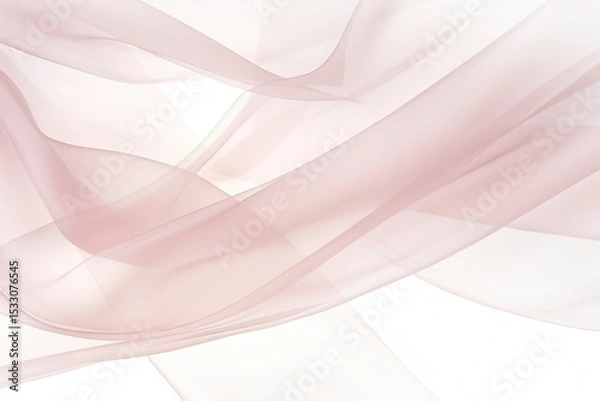 Fototapeta Abstract Flowing Silk Ribbons: Blush Pink and Ivory Organic Folds on Clean White Background, Subtle Depth Shadows for Versatile Texture
