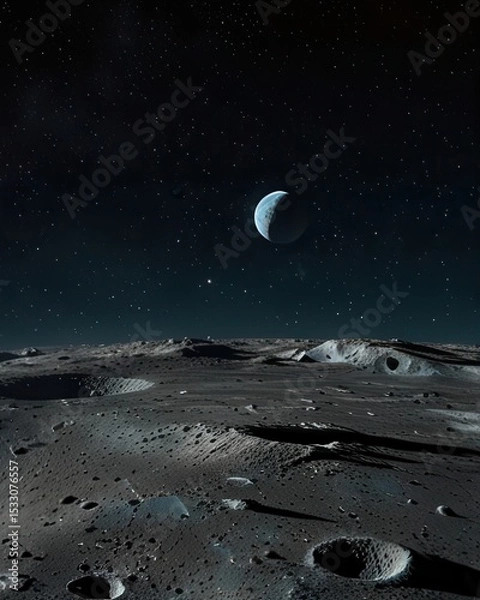 Fototapeta Shadowed Earth Viewed from the Surface of the Moon, High Resolution