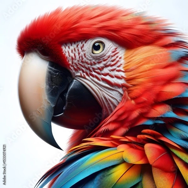 Obraz Ultra-Realistic Portrait of a Scarlet Macaw. for use in nature-themed posters, educational materials, print design.
