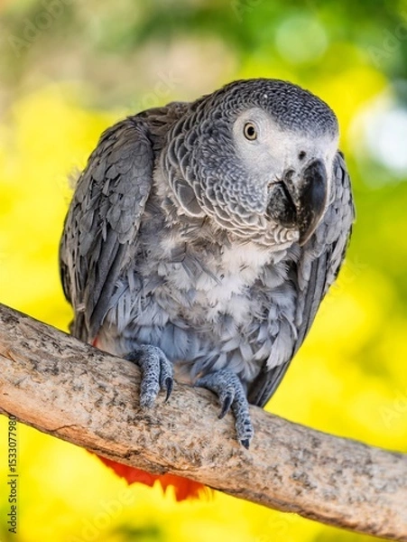 Obraz African gray parrot featuring intricate gray feather details and a striking profile against a soft, muted background.