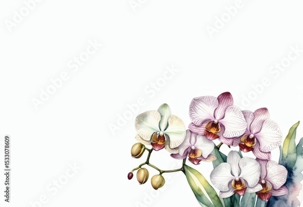 Obraz exotic orchid flower isolated on white horizontal banner copy space left and top