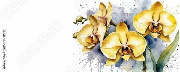 Obraz yellow exotic orchid flower isolated on white horizontal banner copy space left