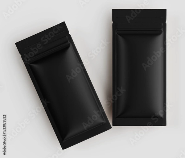 Fototapeta Black food packaging pouches mockup high quality image two mockups blank templates food products packaging design realistic visuals