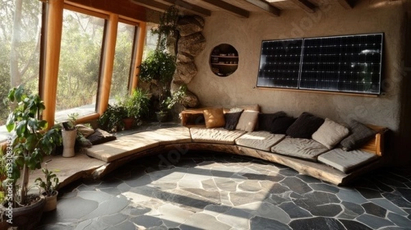 Fototapeta Cozy and Sustainable Living Space with Natural Light and Greenery for Relaxation and Serenity in Modern Home Design