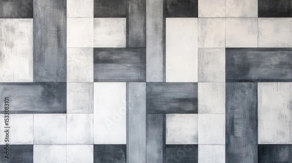Fototapeta Abstract Geometric Pattern in Monochrome Shades of Black and White with Textured Surface for Modern Interior Design