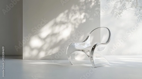 Fototapeta Modern Transparent Chair in Minimalistic Interior with Soft Natural Light and Subtle Shadow Play