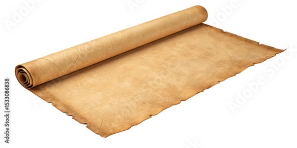 Fototapeta Rolled Parchment Paper Texture, Isolated on Transparent Background, Antique Scroll, Beige, History, scroll, parchment, texture