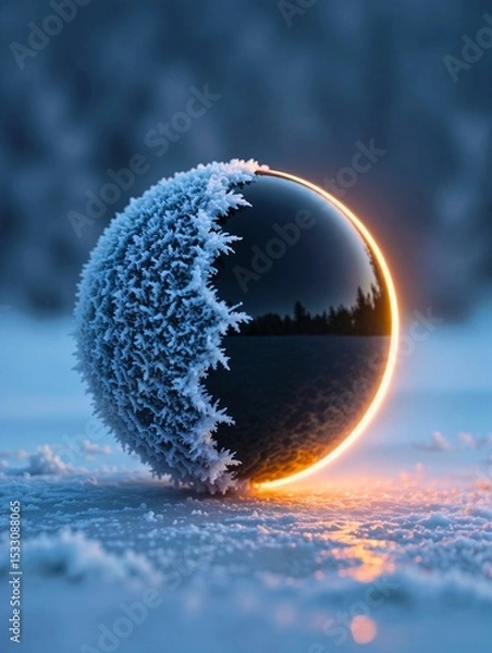 Obraz Frozen Sphere with Frost and Glowing Edge in Winter
