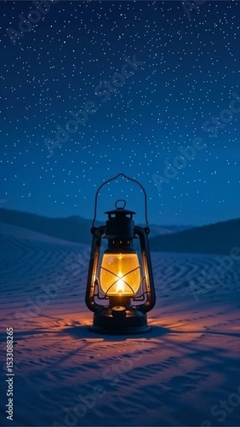 Obraz Lantern Glowing in Desert with Starry Night Sky
