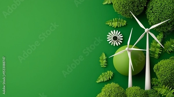 Obraz Clean planet illustration featuring green earth, zero waste habits, and renewable energy solutions