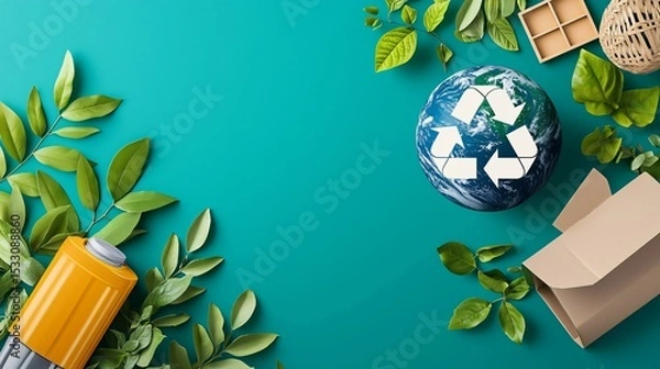 Obraz Clean planet poster design with recycle symbol, earth image and climate action motivation