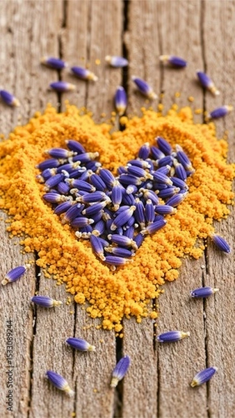 Obraz Heart-Shaped Flower Arrangement with Lavender and Marigold
