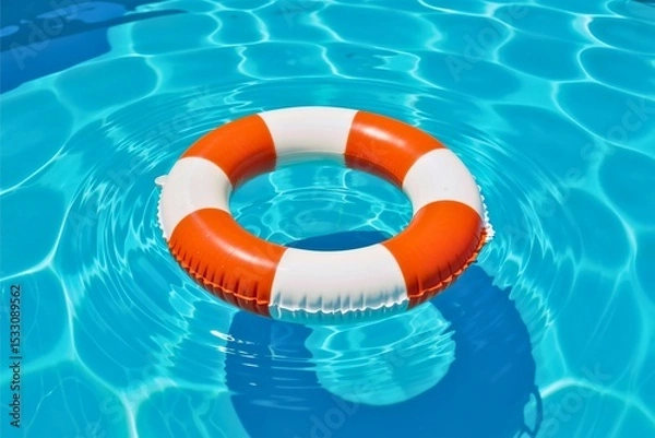 Obraz Orange and White Lifebuoy Floating in Pool Water
