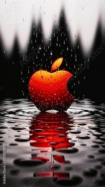 Obraz Apple Logo with Water Droplets and Reflection
