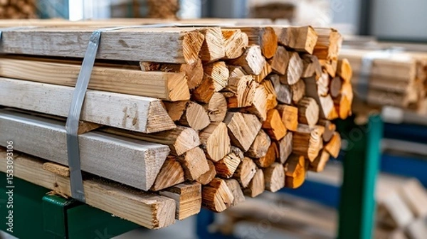 Obraz Recycling methods for construction waste showing wood, metal, and concrete separation systems