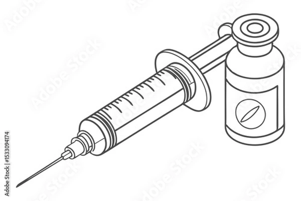 Obraz Vaccine Syringe and Vial Line Drawing