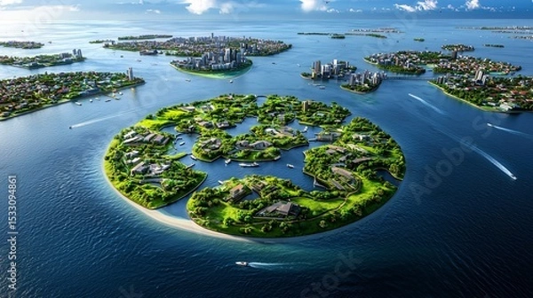 Obraz Green solutions for coastal cities protecting shorelines with eco-barriers and sustainable design