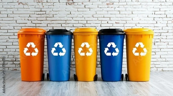 Obraz Trash sorting app icons with intuitive symbols for waste categories and eco tracking