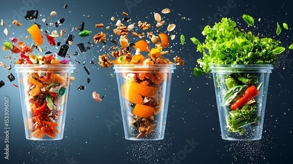 Obraz Trash sorting infographics showing clear separation of food waste, plastic, glass, and electronics
