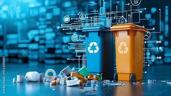 Fototapeta Modern trash sorting technology using AI for smart waste detection and material categorization