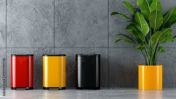 Obraz Smart trash sorting bins with sensor-activated lids and material-specific scanning features