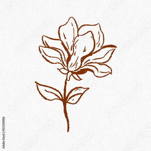 Obraz Hand Drawn Magnolia Flower Bouquet Illustration – Vintage Botanical Line Art, Whimsical Floral Clipart for Prints, Invitations, and Decor, Etching Style, Fine Lines, Rustic Aesthetic, Coquette Design