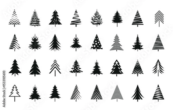 Fototapeta Set black Christmas Trees. Vector Illustration and Icons