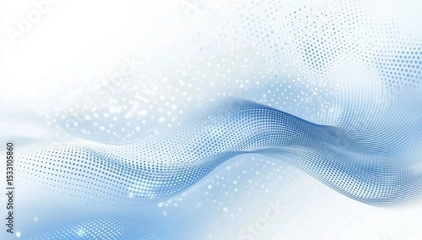 Obraz Abstract blue and white background with wave patterns, dots, and gradient for corporate presentation or business card design Generative AI