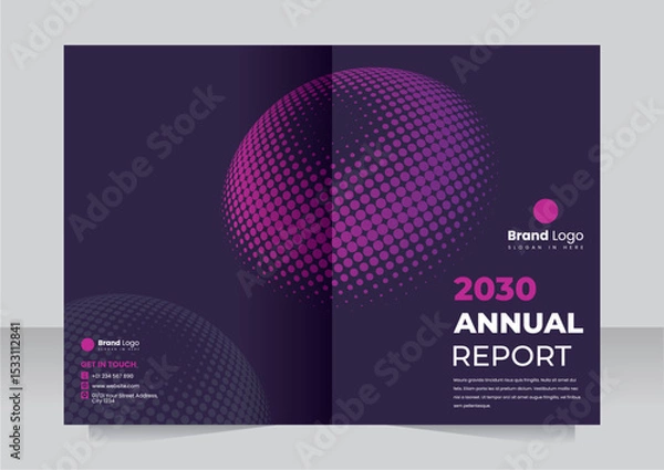 Fototapeta Modern Annual Report Cover with Abstract Dots, Professional annual report cover with futuristic dotted sphere design