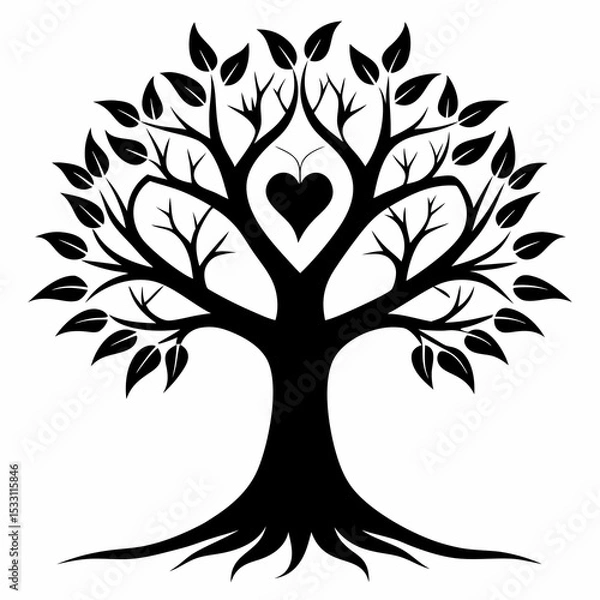 Obraz Tree silhouette vector standing on white background, 