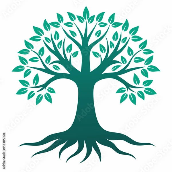 Obraz Tree silhouette vector standing on white background, 
