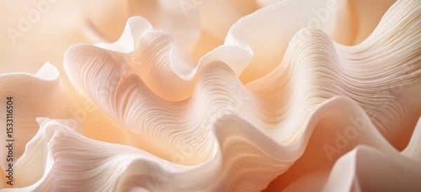 Obraz A detailed close-up of an abstract paper sculpture, with soft peach hues and delicate lines creating intricate patterns on the surface Generative AI