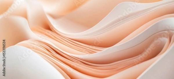 Fototapeta A close-up of an abstract paper background with undulating lines in light peach and beige hues, creating the illusion that they form a three-dimensional structure Generative AI