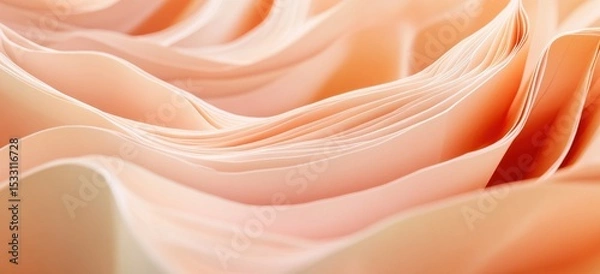 Fototapeta A detailed close-up of an abstract, undulating paper art design featuring multiple layers and subtle gradients in light peach hues Generative AI