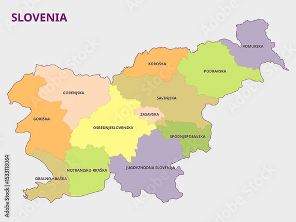 Obraz Map of Slovenia Administrative Regions
