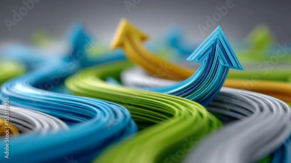 Fototapeta Colorful strands rise pointing towards growth