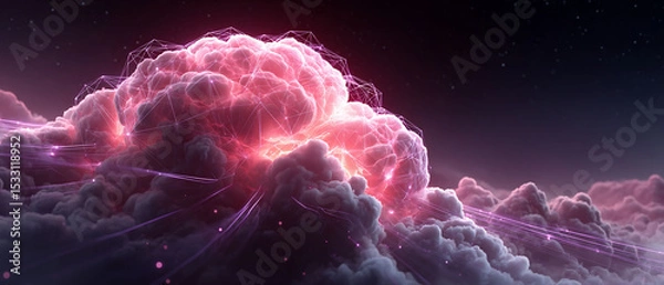 Fototapeta Ethereal cloud network illuminated in vibrant pink