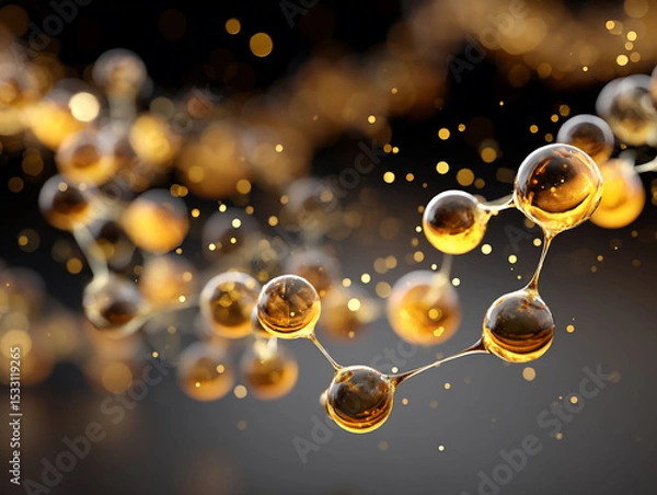 Fototapeta Golden molecular structure in deep space