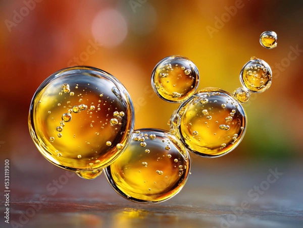 Fototapeta Golden orb cluster liquid light spheres