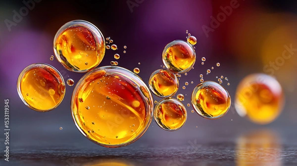 Fototapeta Golden orbs float in vibrant space