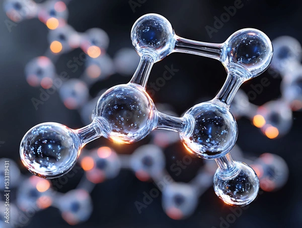 Fototapeta Interconnected clear spheres form a molecular network