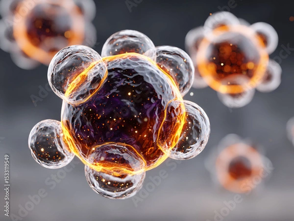 Fototapeta Microscopic celestial bodies ablaze fiery orbs