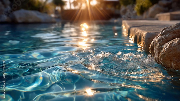 Fototapeta Sparkling pools sunkissed waters cascading softly